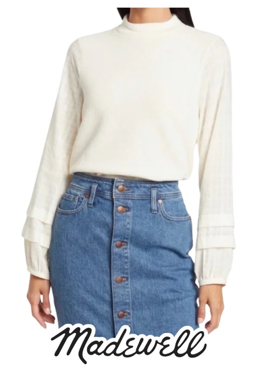 Madewell Tops - Madewell | Weavemix Mockneck Bubble-Sleeve Top Antique Cream - Size M